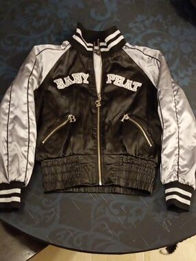 Baby Phat Y2k-Black and Silver Satin Style Varsity Jacket